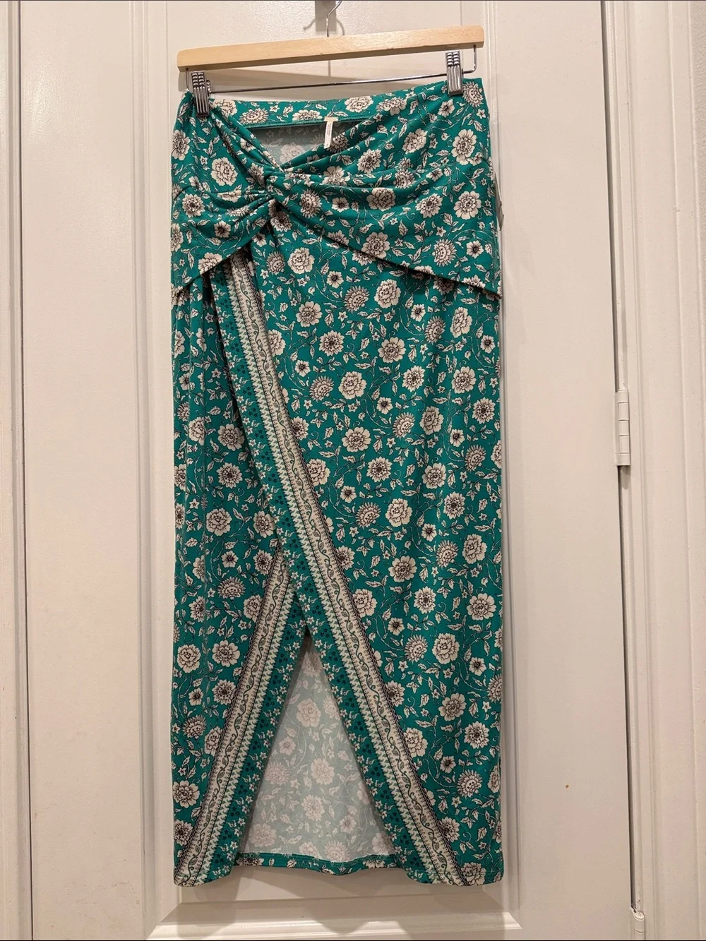 Free People Teal Green Floral Wrap Swim Sarong